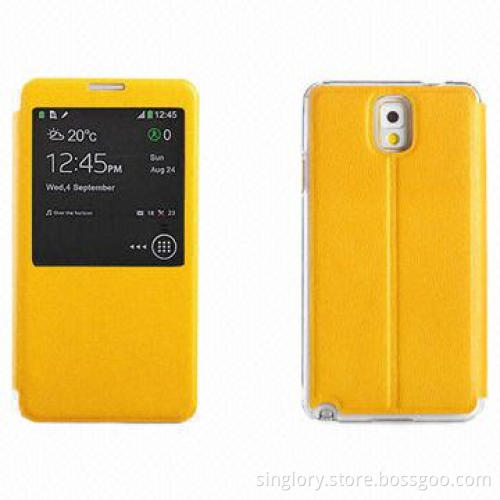 Flip Leather Case for Samsung Galaxy Note III 3 N9000 with Visible Window and Stand Function